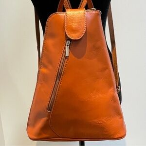 Italian Leather Convertible Backpack Sling Crossbody Bag Cognac Vera Pelle